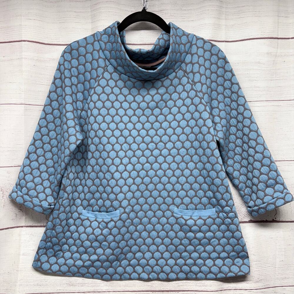 Boden Blue Quilted Jacquard Tunic Top Cowl Neck Mod Circle Pockets US 12
